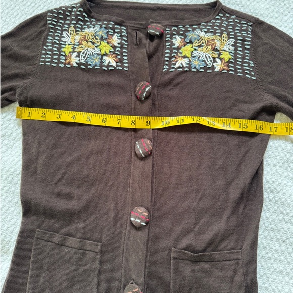Vintage Brown Floral Embroidered Long line Cardigan xs - Picture 11 of 12